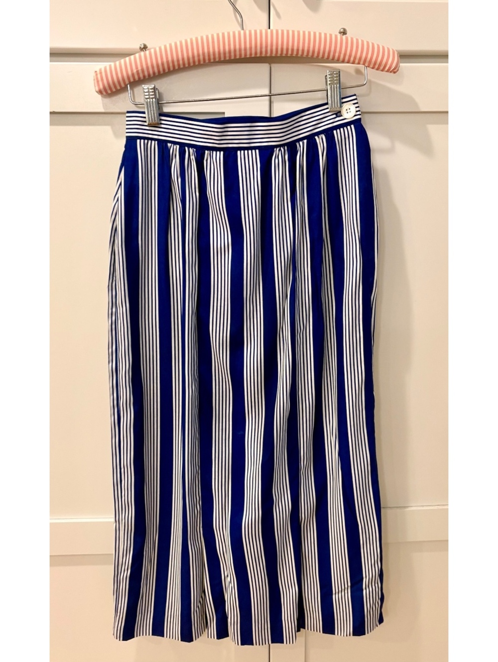 80s/90s Vintage Prophecy Blue and White Striped Midi Skirt W24